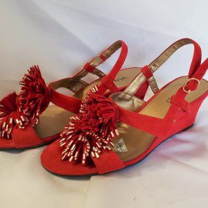 NWOT Vaneli red suede wedge sandals with fringe